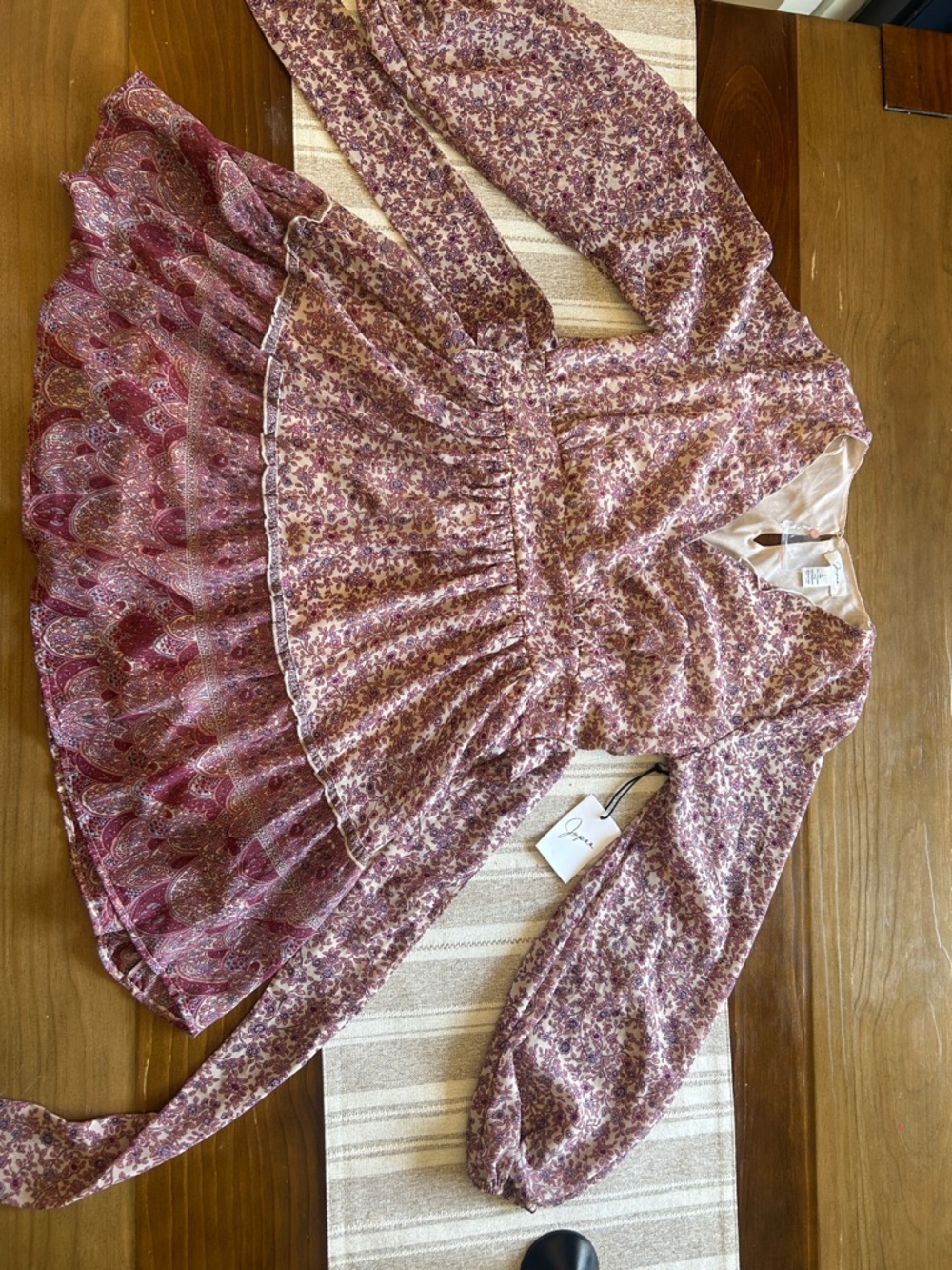 Japna Cream Dress with Mauve Floral Print